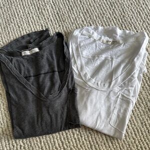 We The Free Free People Betty Long Sleeve Distressed Tee M Gray and White